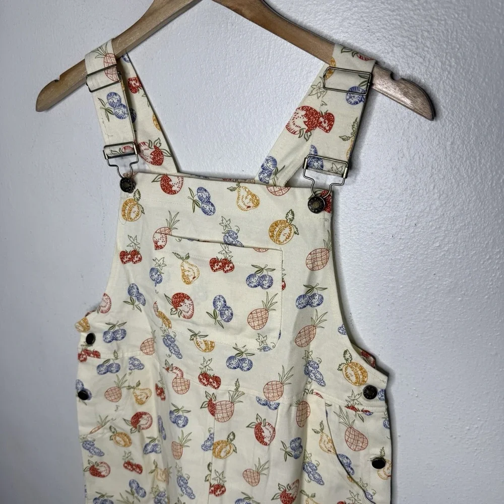 New SM Wardrobe Fruit Print Overall Dress Jumper Twee Pockets Women's Small